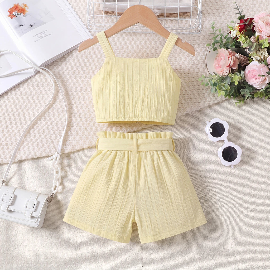 Girls Yellow Ruffle Sleeveless Crop Top With Shorts Sets 2 pc. Sets