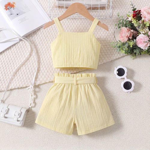 Girls Yellow Ruffle Sleeveless Crop Top With Shorts Sets 2 pc. Sets