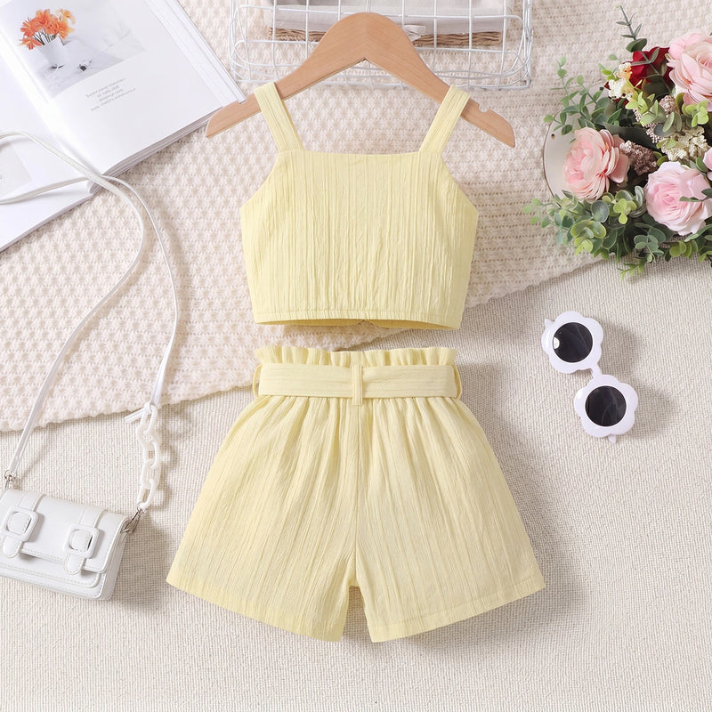 Girls Yellow Ruffle Sleeveless Crop Top With Shorts Sets 2 pc. Sets