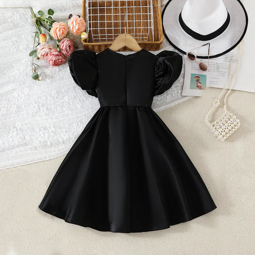 Girls Black 3D Flower Applique Fit & Flare Party Wear Dress Party Dresses