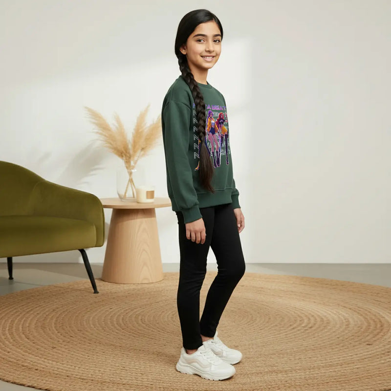 Girls Green K-Pop Nova-Beat Graphics Sweatshirt Sweatshirts & Hoodies