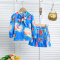Girls Blue Floral Printed Top With Pleated Skirt Co-ord Sets Sets Blue 2-3 Y