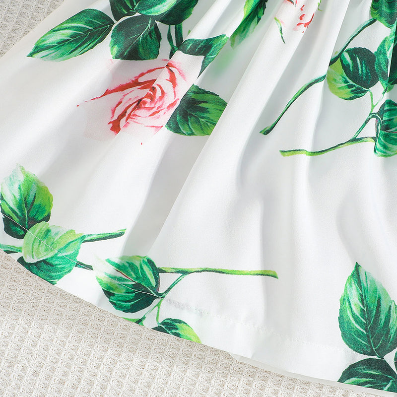 Girls Green Flared Sleeve Floral Printed Fit & Flare Dress Casual Dresses