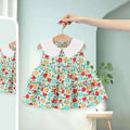 Girls Red Floral Print Peter Pan Collar Tiered Dress Casual Dresses Red 1-2 Y