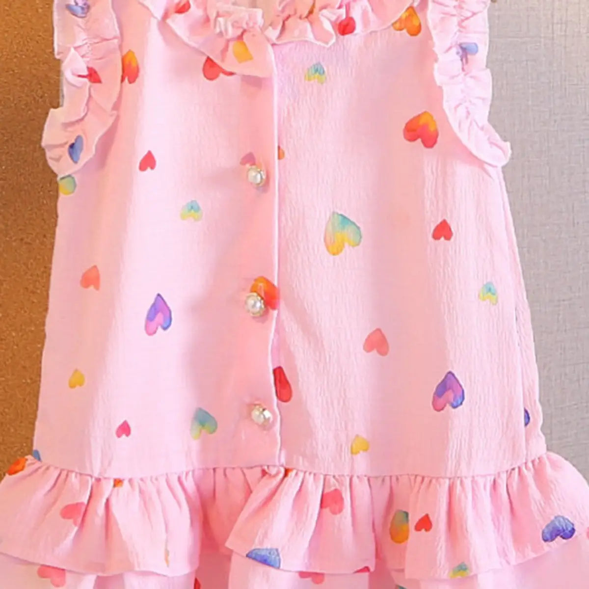 Girls Pink Heart Printed Sleeveless A-line Dress Casual Dresses
