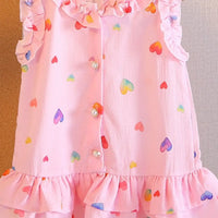 Girls Pink Heart Printed Sleeveless A-line Dress Casual Dresses