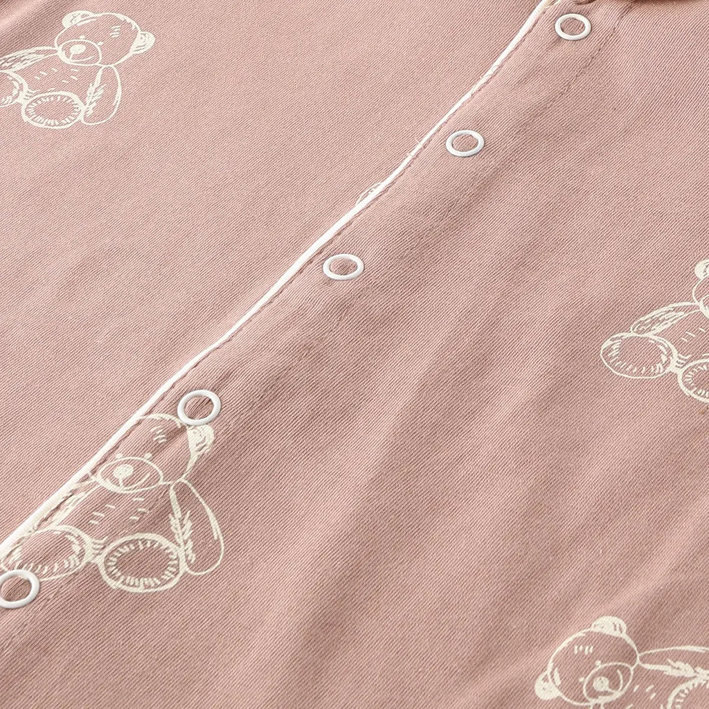 Girls Light Brown Teddy Bear Printed Short Sleeve Shirt With Elasticated Pyjama Sets Sets