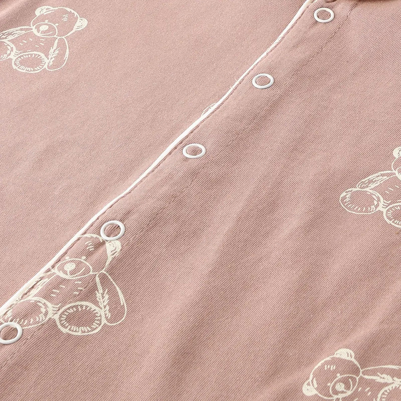 Girls Light Brown Teddy Bear Printed Short Sleeve Shirt With Elasticated Pyjama Sets Sets