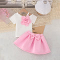 Girls 3D Flower Applique Top With Pink Bow Applique Skirt Sets Sets Pink 2-3 Y