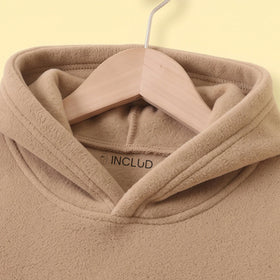 Boys Beige Fleece Hooded Sweatshirt & Pants Co-ord Sets Sets