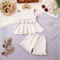 Girls Apricot Stripes Sleeveless Top With Ruffle Hem Shorts Co-ord Sets Sets Apricot 1-2 Y
