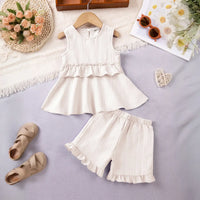 Girls Apricot Stripes Sleeveless Top With Ruffle Hem Shorts Co-ord Sets Sets Apricot 1-2 Y