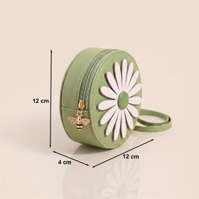 Girls Light Green Daisy Floral Applique Sling Bag Sling Bags