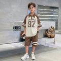 Boys Brown Typographic Short Sleeves Polo T-Shirt With Elasticated Shorts Sets Sets Brown 5-6 Y