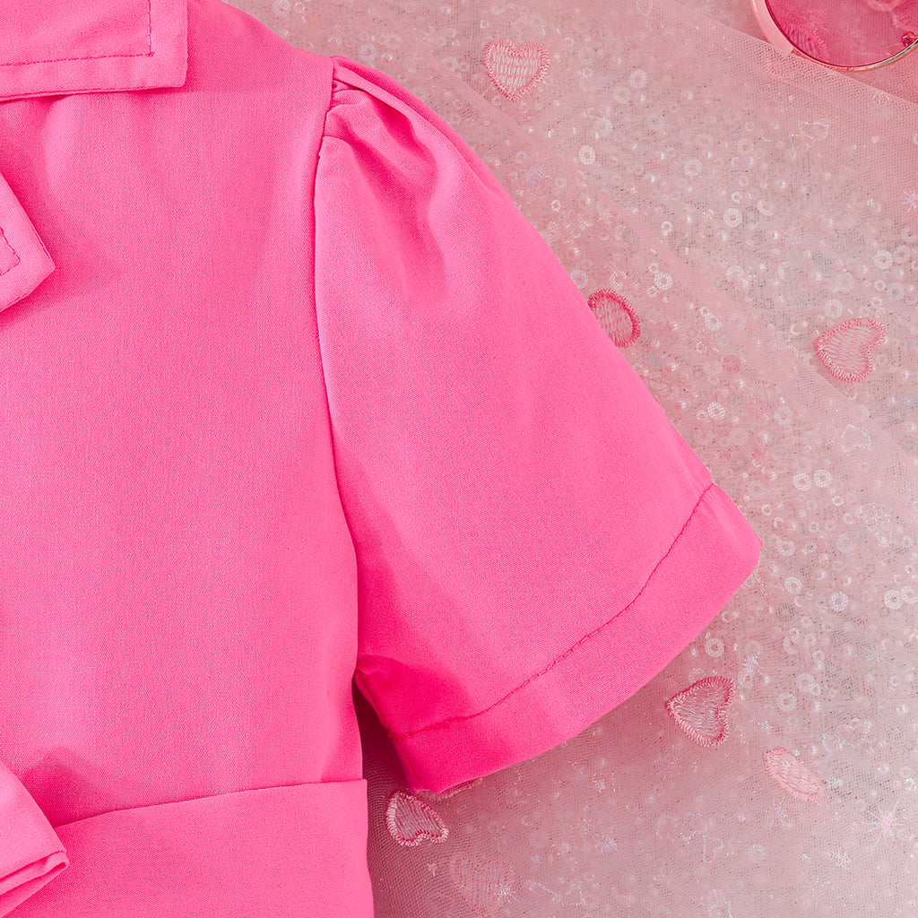 Girls Fuchsia Solid Summer Casual Blazer Dresses Casual Dresses
