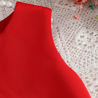 Girls Red Sleeveless A-line Party Wear Dress With Bow Applique Party Dresses