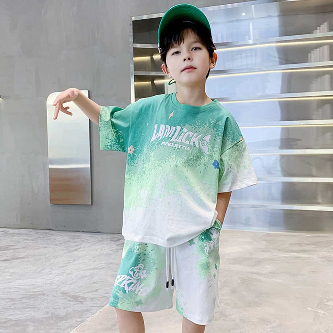 Boys Short Sleeve Printed T-Shirt With Shorts Set 2 pc. Sets Green 3-4 Y 