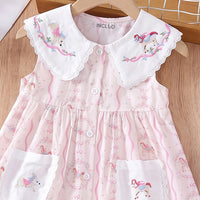 Girls Light Pink Printed Sleeveless A-Line Dress Casual Dresses