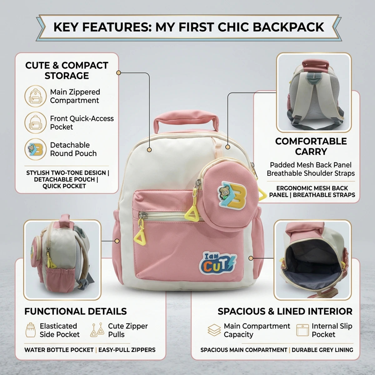 Kids Pink Cotton School Backpack Trending Accessories