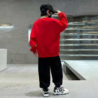 Boys Red Graphics Printed Oversized Sweatshirt With Jogger Co-ord Sets Sets