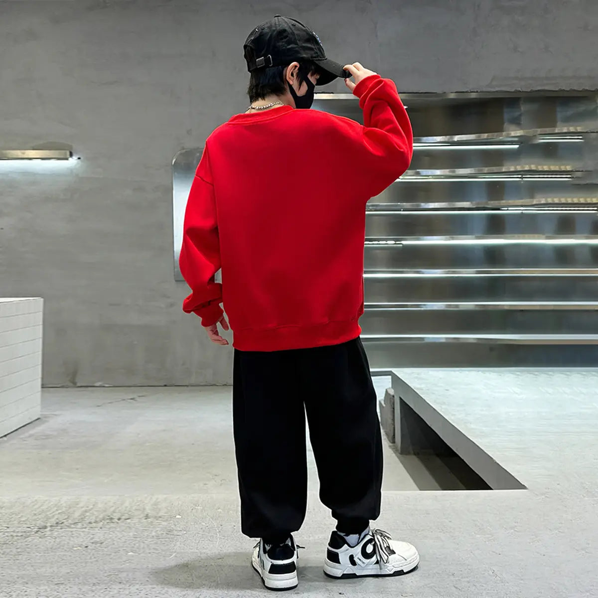 Boys Red Graphics Printed Oversized Sweatshirt With Jogger Co-ord Sets Sets