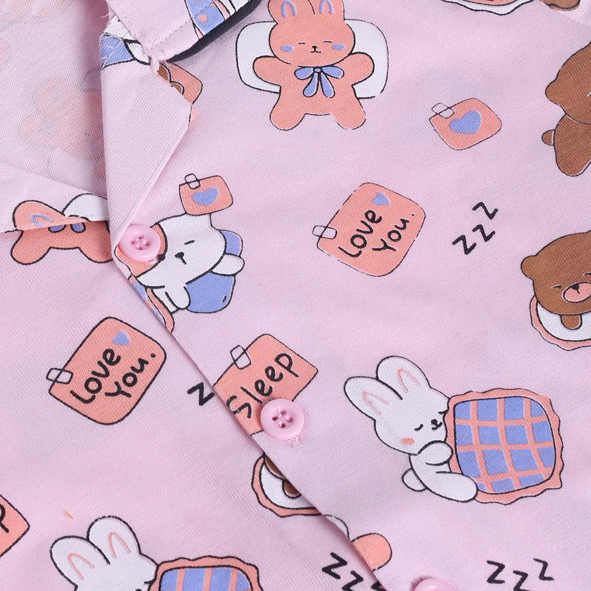 Girls Pink Bear Print Short Sleeve Shirt With Elasticated Pants Sets Sets