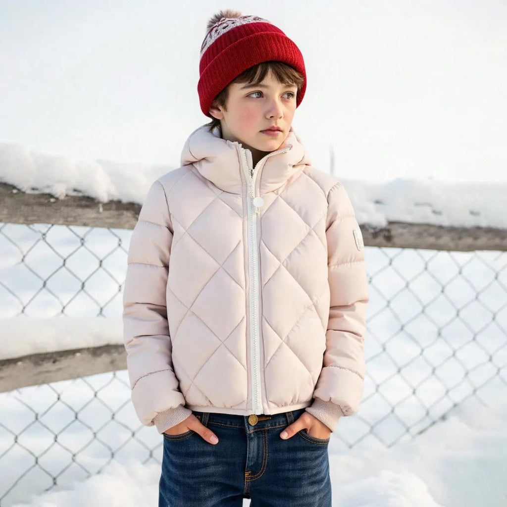 Boys Apricot Hooded Zip-up Puffer Jacket With Long Sleeves Coats & Jackets