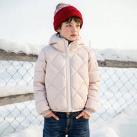 Boys Apricot Hooded Zip-up Puffer Jacket With Long Sleeves Coats & Jackets