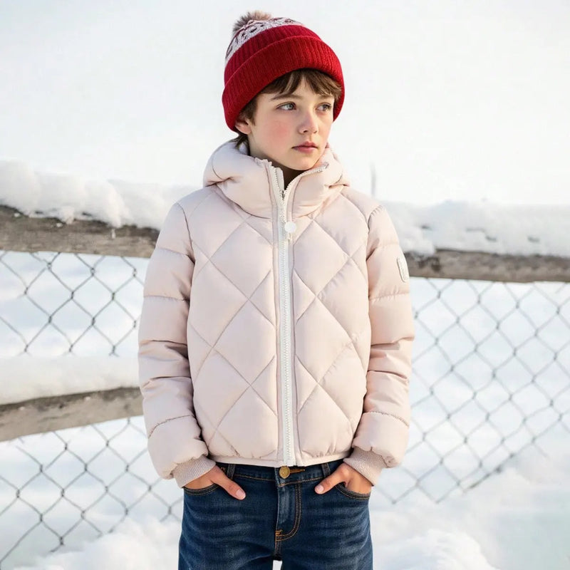 Boys Apricot Hooded Zip-up Puffer Jacket With Long Sleeves Coats & Jackets
