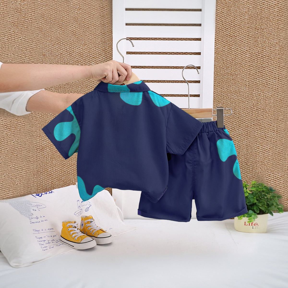 Boys Navy Blue Printed Short Sleeve Shirt With Shorts Set 2 pc. Sets