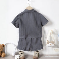 Boys Dark Grey Stripe Short Sleeves Shirt With Shorts Co-ord Sets Sets
