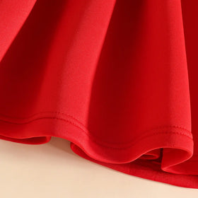 Girls Red Sleeveless Fit & Flare Party Wear Dress With Elegant Bow Detail Party Dresses