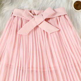 Girls Light Pink Sleeveless Top With Pleated Flared Skirt Sets 2 pc. Sets