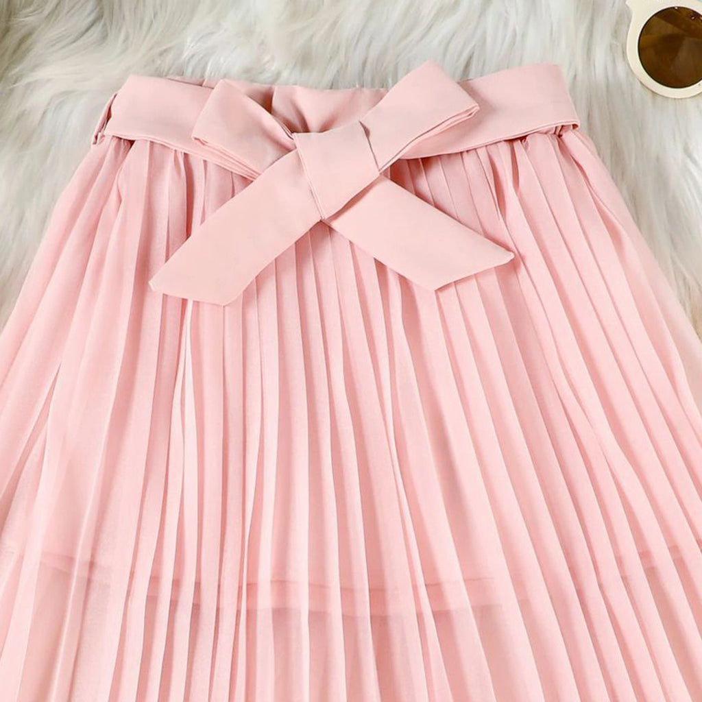 Girls Light Pink Sleeveless Top With Pleated Flared Skirt Sets 2 pc. Sets