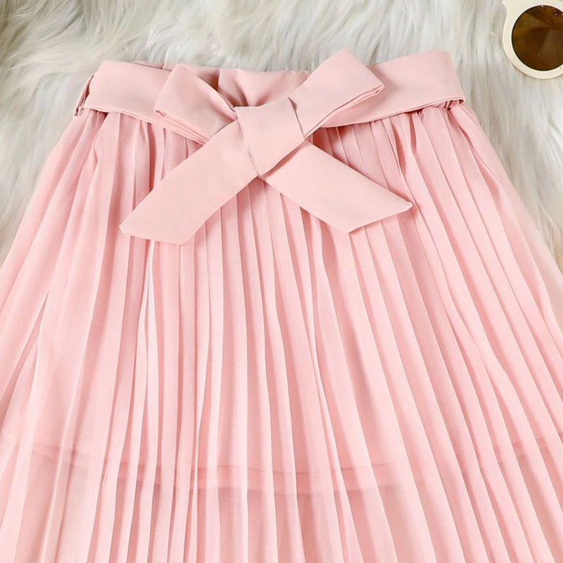 Girls Light Pink Sleeveless Top With Pleated Flared Skirt Sets 2 pc. Sets