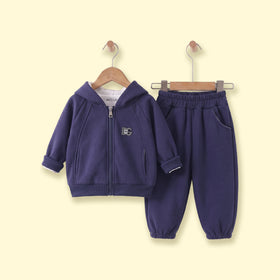 Girls Navy Blue Hooded Sweatshirt & Joggers Co-ord Sets Sets Navy Blue 1-2 Y