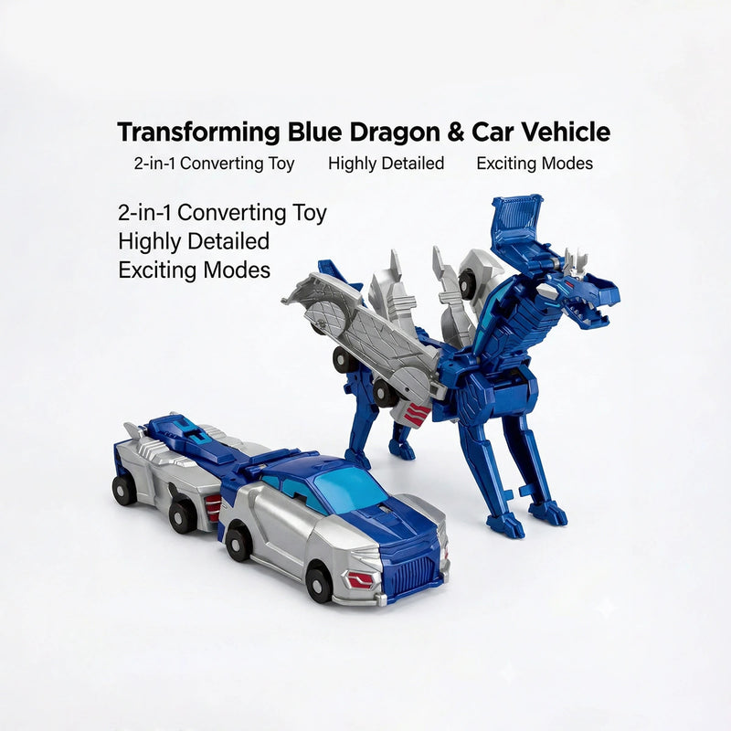 Kids Blue 2-in-1 Transforming Dragon & Car Vehicle Toy Trending Accessories Multicolor Onesize