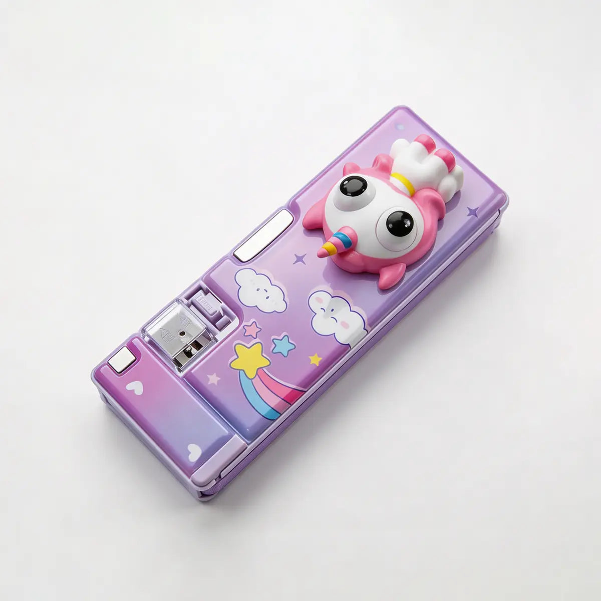 Unicorn Hard Pencil Box with Built-in Sharpener Trending Accessories Purple Onesize
