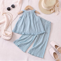 Girls Light Blue Sleeveless Top With Elasticated Pants Sets 2 pc. Sets
