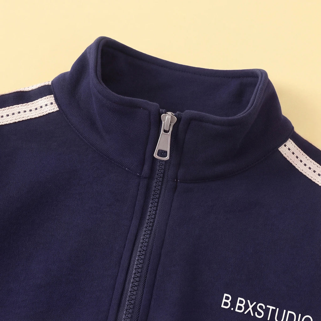 Boys Dark Blue Solid Sweatshirt With Pants Co-ord Set 2 pc. Sets