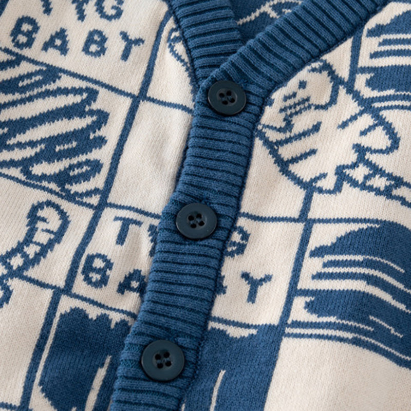 Boys Blue Cardigan With Self Design Cat Ptterns Sweaters & Cardigans