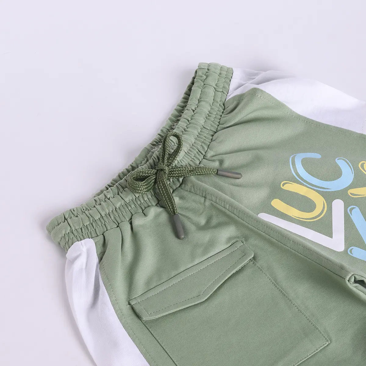 Boys Green Typographic Printed Short Sleeve T-Shirt With Elasticated Shorts Sets Sets