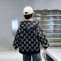Boys Black Teddy Printed Hooded Front Zipper Winter Jacket Sweatshirts & Hoodies