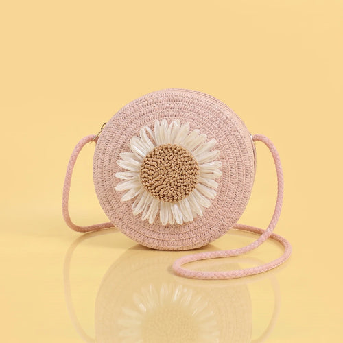 Girls Pink Floral Applique Round Sling Bag Sling Bags Pink Onesize