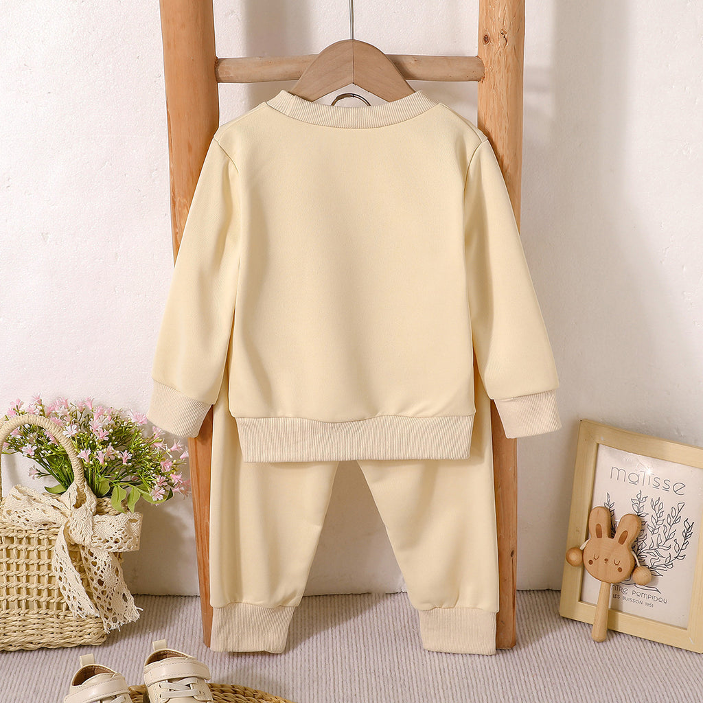 Girls Apricot Bow Printed Sweatshirt With Jogger Winter Co-ord Sets 2 pc. Sets