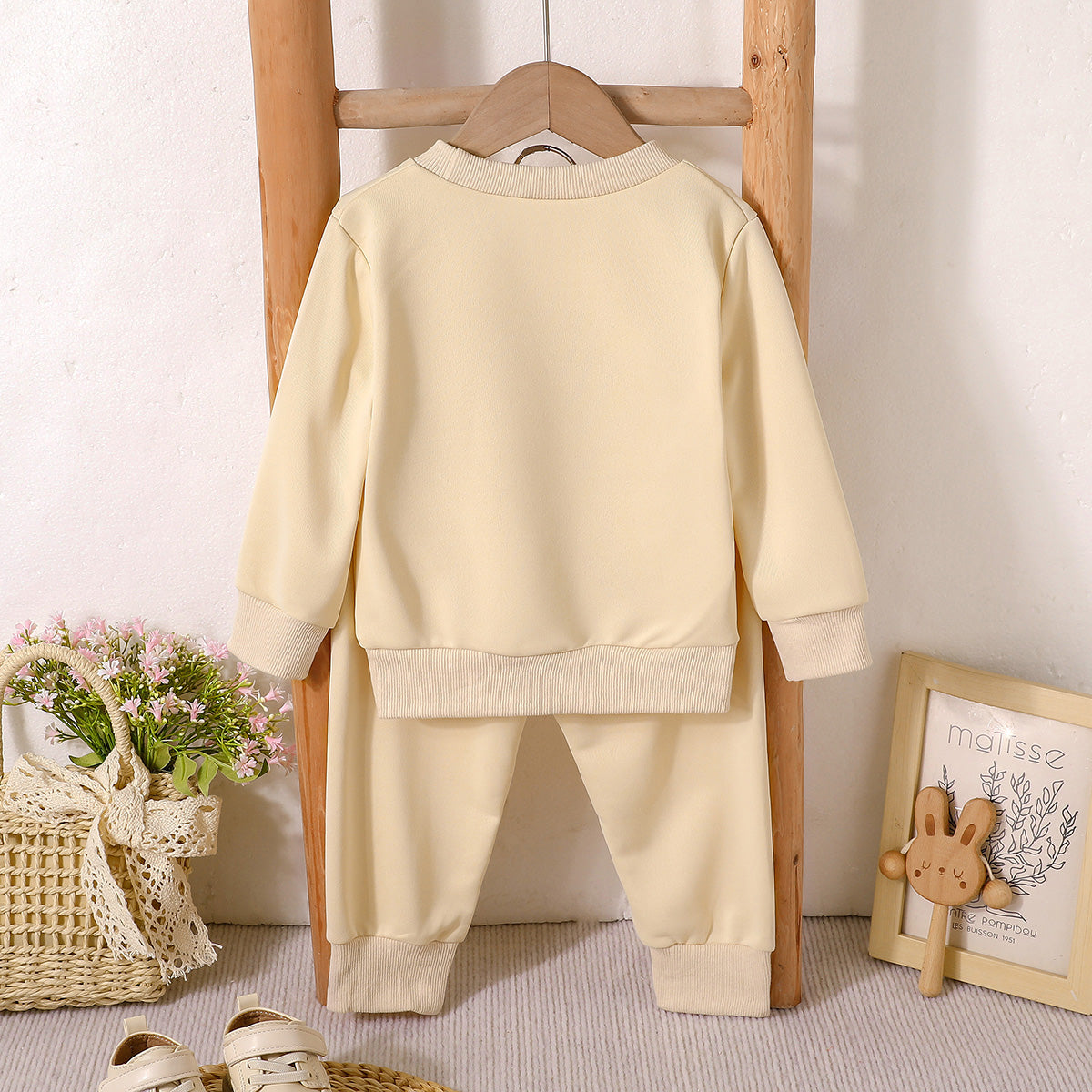 Girls Apricot Bow Printed Sweatshirt With Jogger Winter Co-ord Sets 2 pc. Sets