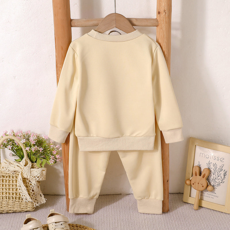 Girls Apricot Bow Printed Sweatshirt With Jogger Winter Co-ord Sets 2 pc. Sets