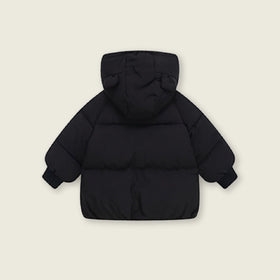 Girls Black Solid Front Zipper Hooded Puffer Jacket Coats & Jackets