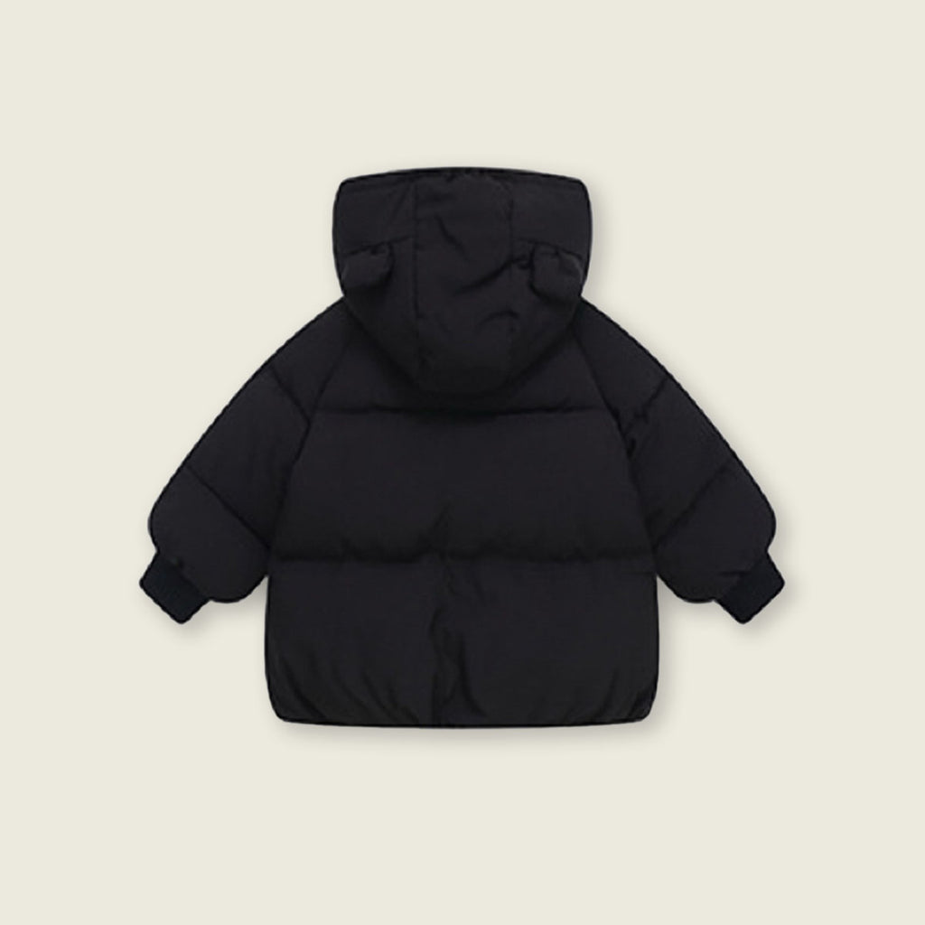 Girls Black Solid Front Zipper Hooded Puffer Jacket Coats & Jackets