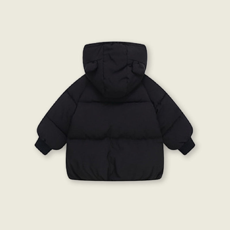 Girls Black Solid Front Zipper Hooded Puffer Jacket Coats & Jackets